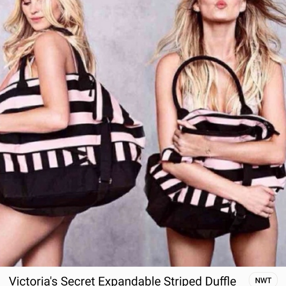 VICTORIA’S SECRET Tote Black-Pink Canvas Bag